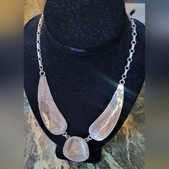 NEW CHARLES JOHNSON NATIVE AMERICAN NAVAJO STERLING SILVER TURQUOISE BIB NECKLAC - Picture 5 of 14